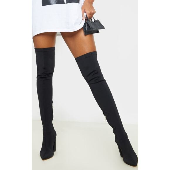 PrettyLittleThing High Point Lycra Thigh High Boot - 8 - Black - Picture 1 of 4